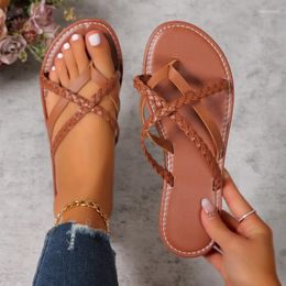 Slippers 2024 Summer Fashion Style Flip Flops Versatile Casual Woman Sandals Solid Colour Woven Flat Thong Soft Sole Women