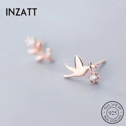 Stud Earrings INZAReal 925 Sterling Silver Cute Zircon Bird Flower For Fashion Women Party Fine Jewellery 2024 Accessories Gift