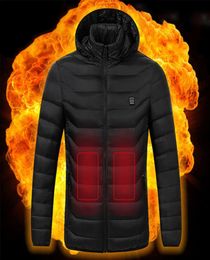 Mens Heated Jackets Outdoor Winter Coats USB Electric Long Sleeve Hooded Jackets Male Warm Winter Thermal Clothing New9311326