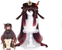 Anime Costumes CosZtkhp Genshin Impact Hu Tao Cosplay Wig Hutao Cosplay Long Brown Wig with Bangs Ponytails Heat Resistant Synthet4210236
