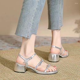 Sandals Comemore Woman Shoes Silver Thick Heel Dress Party Shoe Fashion Narrow Band 2024 Summer Open Toe Ankle Strap High Heels