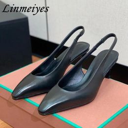 Dress Shoes Sexy Kitten Heels Women Pumps Pointed Toe Slingbacks Genuine Leather Runway Party Woman Summer Thin Sandals