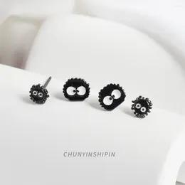 Stud Earrings Sweet And Lovely S925 Silver Cartoon Black Ball Coal For Women Korean Fashion Accessories