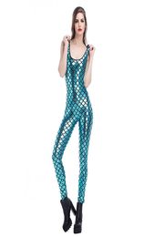 Women Cosplay Sexy Mermaid Costume Fancy Blue Jumpsuit Shiny Metallic Sleeveless Bodysuit Halloween Catsuit For Performance8748227