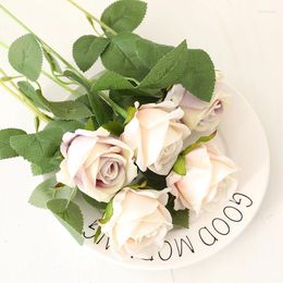 Decorative Flowers DociDaci 5pcs Artificial Silk Roses Long Branch Bouquet Wedding Home Valentine's Day Decoration Fake Plants Wreath Gift