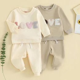 Clothing Sets 0-36months Baby Girls Outfit Plush Letter Embroidery Long Sleeve Sweatshirt Elastic Pants Set For Infant Boys Fall Clothes