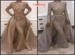 2018 Mermaid Evening Dresses Jewel Long Sleeve Unique Design Evening Gowns Lace With Sequins Beads Crystals Formal Evening Dresses3993094