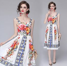 Highend Summer Dresses Squarecut Collar Sling Dresses Fashion Noble Lady Dress Trendy Printed Sleeveless Dresses8071088