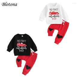 Clothing Sets Blotona Baby Girls Boys 2Pcs Valentine's Day Set Long Sleeve Letter Truck Print Sweatshirt Drawstring Pants Outfits 0-24Months