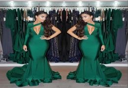 Dark Green One Shoulder Mermaid Prom Dresses 2022 Long Sleeve Ruched Sweep Train Formal Party Evening Gowns BC140361602568