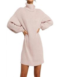 Women039s Autumn Winter Dress Sweater Knitted Dress Slim High Neck Puffy Long Sleeve Dress Sexy Ladies Party Vestidos 2021 Fash4769849