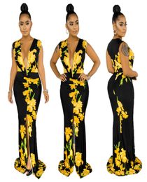 Women Summer Dress Print Deep V-neck Sleeveless High Split Mermaid Maxi Dress 2020 Womens Sexy Night Club Wear Long Party Dresses4749431