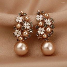 Stud Earrings Vintage Flower Pearl For Woman French Light Luxury Zircon Drop Earring Fashion Female Personalised Party Jewellery Gifts