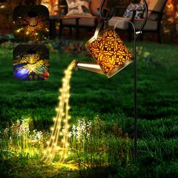 Solar light waterproof and can light up retro metal 36LED kettle string light waterproof and hanging solar light outdoor decoration 240518