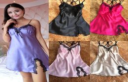 Whole Evening Dress Sexy Lingerie Crop Top Pink Bathrobe Women Underwear Silk Satin Sleeveless Vneck Plus Size Lace Sleepwea7030723