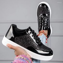 Casual Shoes Patent Leather Glitter Sneakers Bling Non-slip Spring Women Vulcanised Lace-up Ladies Fashion Outdoor Walking