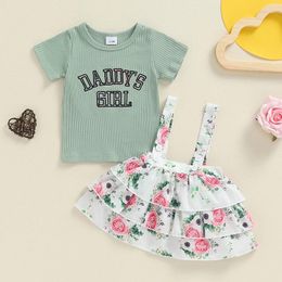 Clothing Sets CitgeeSummer Infant Baby Girls Skirt Set Short Sleeve Embroidery Letters T-shirt Flower Print Layered Suspender Outfit