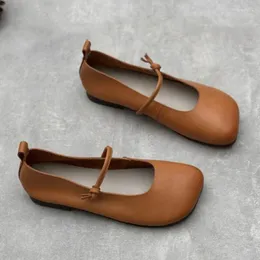 Casual Shoes Johnature Genuine Leather Square Toe Women Flats 2024 Summer Handmade Cowhide Solid Colour Soft Sole