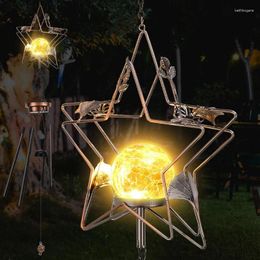 Decorative Figurines Wind Chimes For Outside Star Solar Windchimes Outdoors Waterproof LED Glass Ball Chime Garden Decor