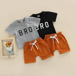 Clothing Sets Baby Boys Outfits Short Sleeve Crew Neck Letters Print Tops With Shorts For Toddler