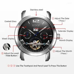 Wristwatches AESOP Flying Tourbillon Watch For Men Luxury Skeleton Movement Mens Brand Mechanical Fashion Wrist Watches Sapphire