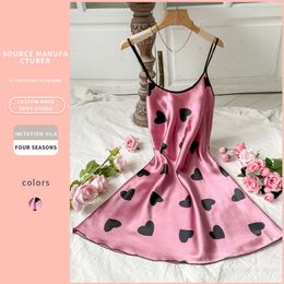 Fashionable, breathable, and caring Pyjama dress for women with ice silk suspender. Sexy backless pajama. Imitation silk suspender dress