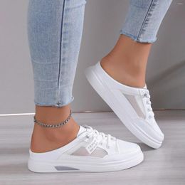 Casual Shoes White For Women Slip-On Thick Soles Mesh Surface Sneakers Breathability Comfort Air Platform Footwear