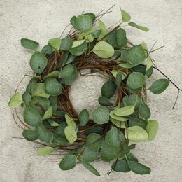 Decorative Flowers Rustic Country Artificial Eucalyptus Leaves And Twig Wreath Year Round Full Green For Indoor Or Outdoor Display 14 Inch