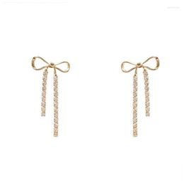 Kuziduocai Fashion Jewellery Full Rhinestone Temperament Gold Colour Bow-knot Sweet Cute Pearl Stud Earrings Women Dangle & Chandelier 298v