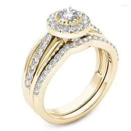 Cluster Rings 14K Yellow Gold 1.5 S Diamond For Women Luxury Anniversary Anillos Jewellery Vintage Cocktail