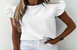 Men039s TShirts Womens Ruffle Blouse O Neck Short Sleeve Plus Size Summer Ladies Shirts Casual Daily Solid Elegant Shirt Tops8398545