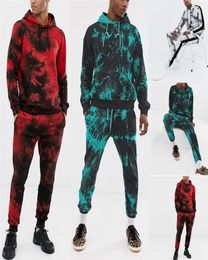 Mens Tie Dye Print Sets Fashion Sport Suit Sweatshirt Top Pants Set 2 Piece Set Tracksuit Streetwear257v2164978