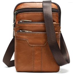 Waist Bags Men Leather Bag Retro Fashion Casual Belt Small Multifunction Pockets Shoulder Man Pack