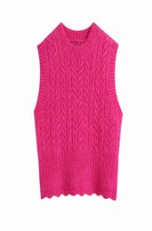 PUWD Casual Woman Rose Red Soft Slim Knitted Vest Spring Fashion Ladies Crochet Sleeveless Tops Girls Sweet Cute Sweaters 2105243558320