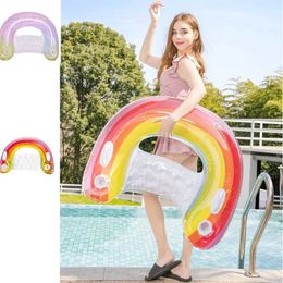 Sand Play Water Fun Swimming pool inflatable water cushion hammock rainbow lounge chair swimming pool water sports toys swimming pool toys Q240517