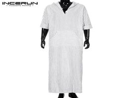 Arab Clothes Men Robe Islamic Arabe Bathrobe Kaftan Long Dress Full Length Robe White Stripe Lounge Gown S Arabia Hombre5781454