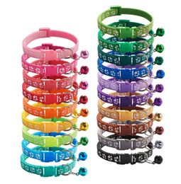 20 Colours Pet Dog Collars Necklace Breakaway Adjustable Puppy Cats Collars With Bell Bling Paw Printed Neck Strap Pet Supplies Dec4296562