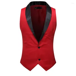 Men's Vests Red Sleeveless Shawl Collar Tuxedo Suit Vest Men V Neck Formal Business Dress Waistcoat Groom Wedding Blazers Chalecos