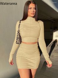 Work Dresses Waterarea Fashion Women's Set Long Sleeve T-shirt And Bodycon Midi Mini Skirts Suit 2024 Street Winter Two 2 Piece Sets Outfits