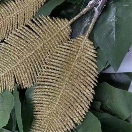 Decorative Flowers 5pcs Christmas Tree Leaf Decoration Simulated Clip With Feather Glittering Vase False Leaves For Party Wedding