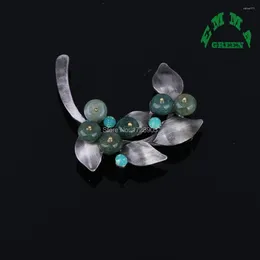Brooches Green Blue Agated Stone Flower Leaf Women Brooch Pins 45 50mm Badges For Clothes Female