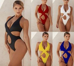 Women039s Swimwear Women Cutouts Halter OnePiece Swimsuit Bikini Sexy Beach Female Bathing Suit Fashion Summer Vacation Clothi8453539