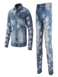 Contrast Colour Design Tracksuits Ripped Holes Men039s Jeans Sets Spring Autumn Star Patch Long Sleeve Denim Jacket Matching Str3724497