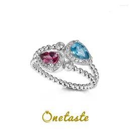 Cluster Rings Natural Topaz Garnet 925 Sterling Silver For Women Blue Red Stone 5A Zircon Geometric Chic Luxury Ring 2024 Party Gift