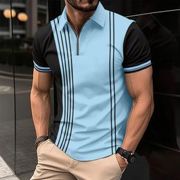 Summer HighQuality Lapel Leisure Sports Polo Shirt Mens Slim Commercial ShortSleeved Striped Top TShirt 240516