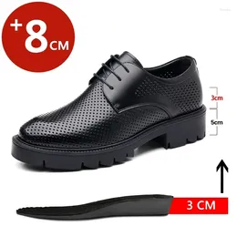 Dress Shoes Men Summer Hollow Breathable Leather Thick Soled Business Elevator Height Platform Lift Wedding Party Banquet Daily