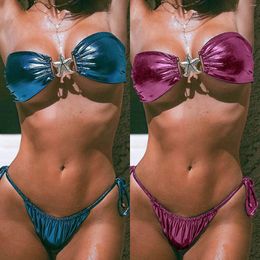 Women's Swimwear For Women 2024 Tankini Sexy Strapless Split Bikini Red Glossy Gold Swimsuit Swimsuits Woman