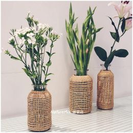 Vases Straw Glass Dry Vase Japanese Creative Can Be Aquatic Plants Home Decoration Ornaments Living Room Flower