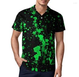 Men039s Polos Green Neon Paint Splatter CasuaTShirts Abstract Graffiti Shirts Turn Down Collar Novelty Shirt Summer Mens Sh836471930398