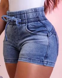 Women's Jeans Drawstring High Waist Denim Shorts Women Spring Summer Sexy Pants Bleached